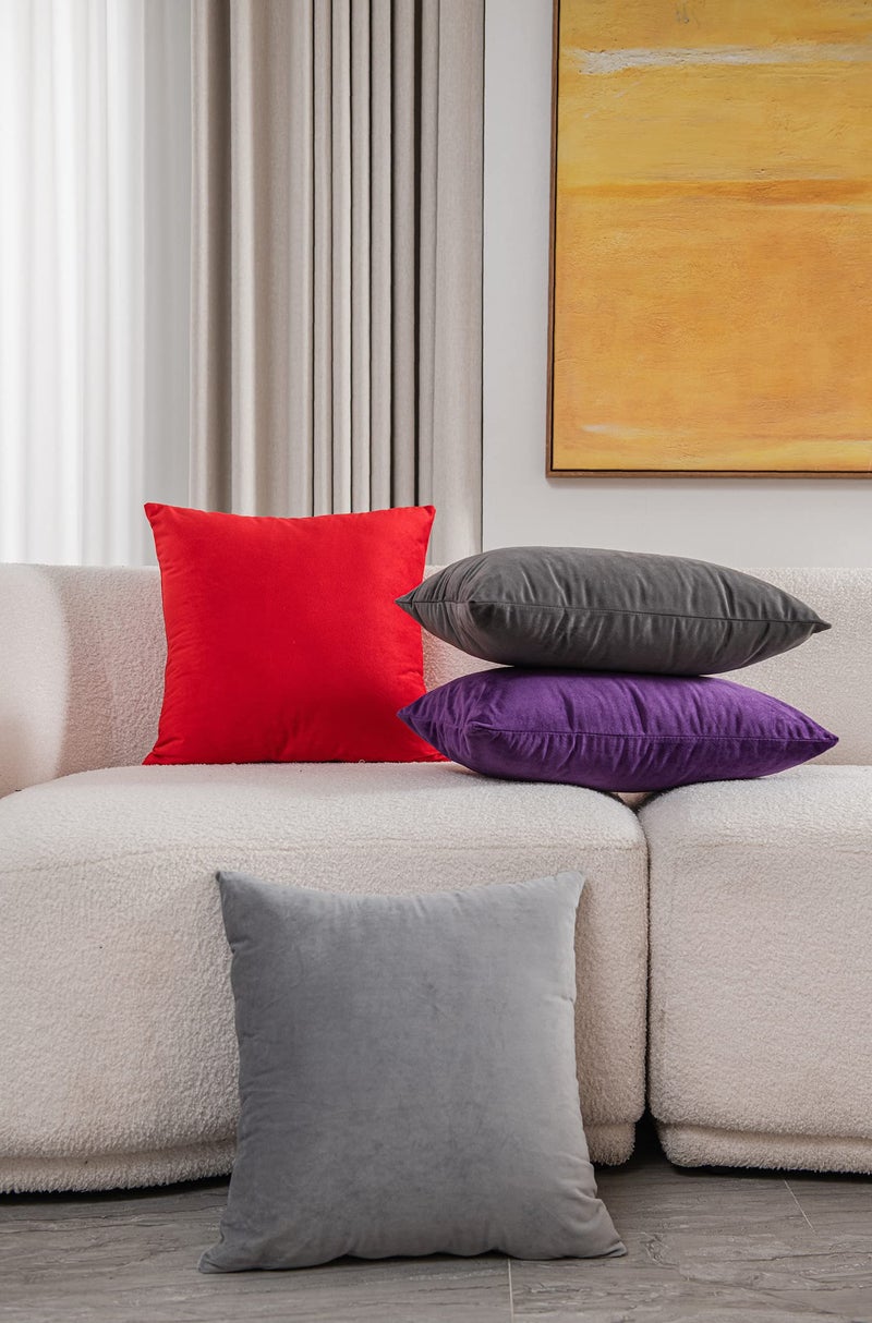 DEZENE Euro Sham Covers 24x24 Light-Grey: Pack of 2 Cozy Soft Velvet Square Modern Luxury Decorative Throw Pillow Cases for Sofa Couch Living Room Bed Home Decor - Image 5